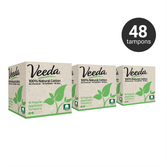 Veeda 100% Natural Cotton BPA-Free Compact Applicator Tampons (Regular)