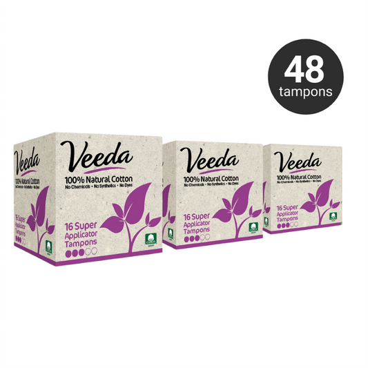 Veeda 100% Natural Cotton BPA-Free Compact Applicator Tampons (Super)
