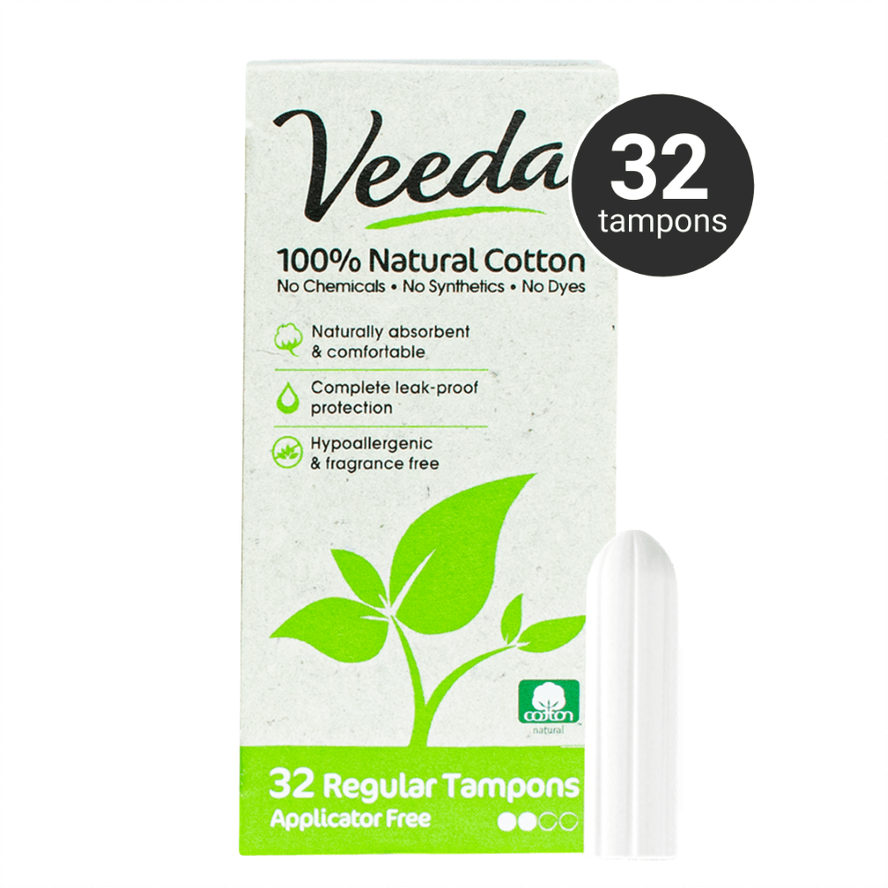 Veeda 100% Natural Cotton Applicator Free Tampons (Regular)