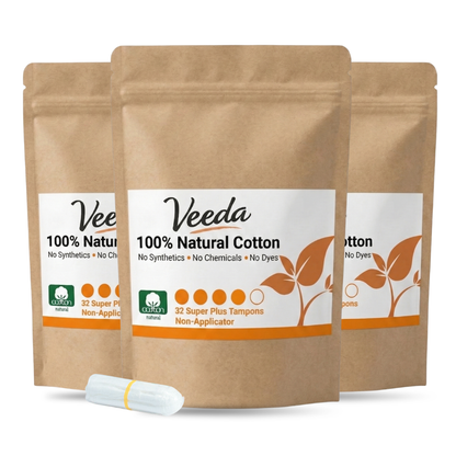 Veeda 100% Natural Cotton  Non-Applicator Tampons