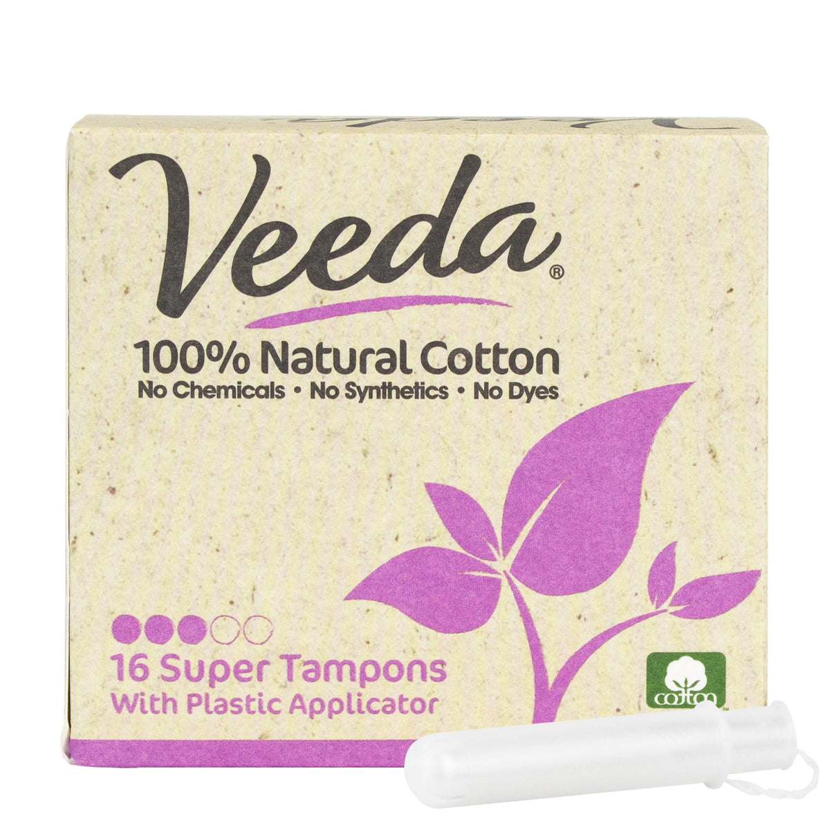 Veeda 100% Natural Cotton BPA-Free Compact Applicator Tampons