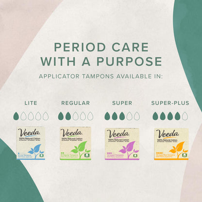 Veeda 100% Natural Cotton BPA-Free Compact Applicator Tampons