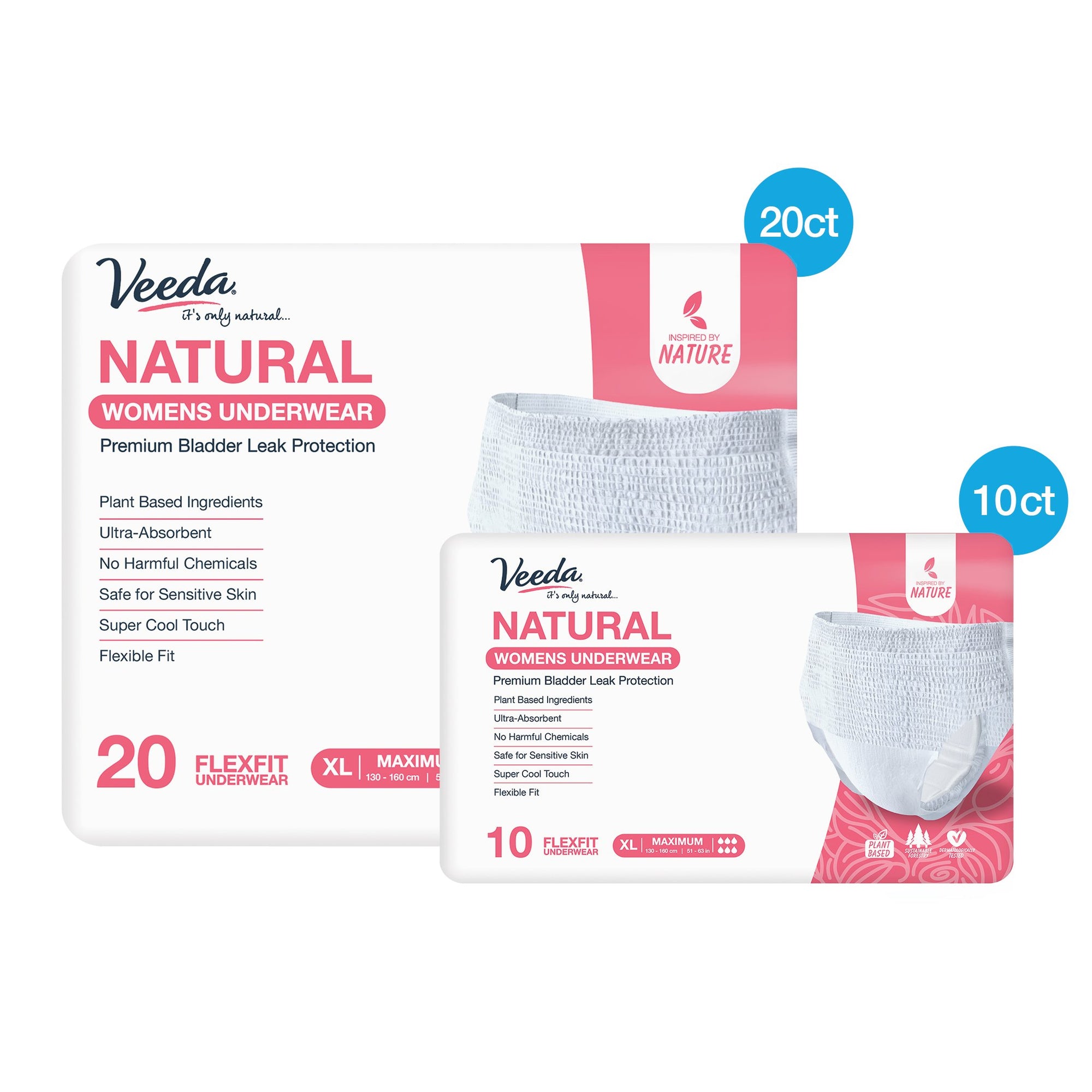  Veeda Natural Premium Incontinence Feminine Pads for Women,  Bladder Leakage Protection, Moderate Absorbency, Unscented, Long Length, 20  Count : Everything Else