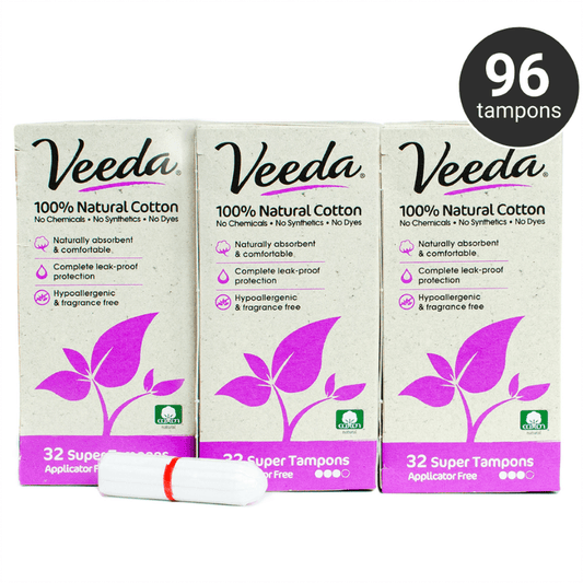 Veeda 100% Natural Cotton Applicator Free Tampons (Super)