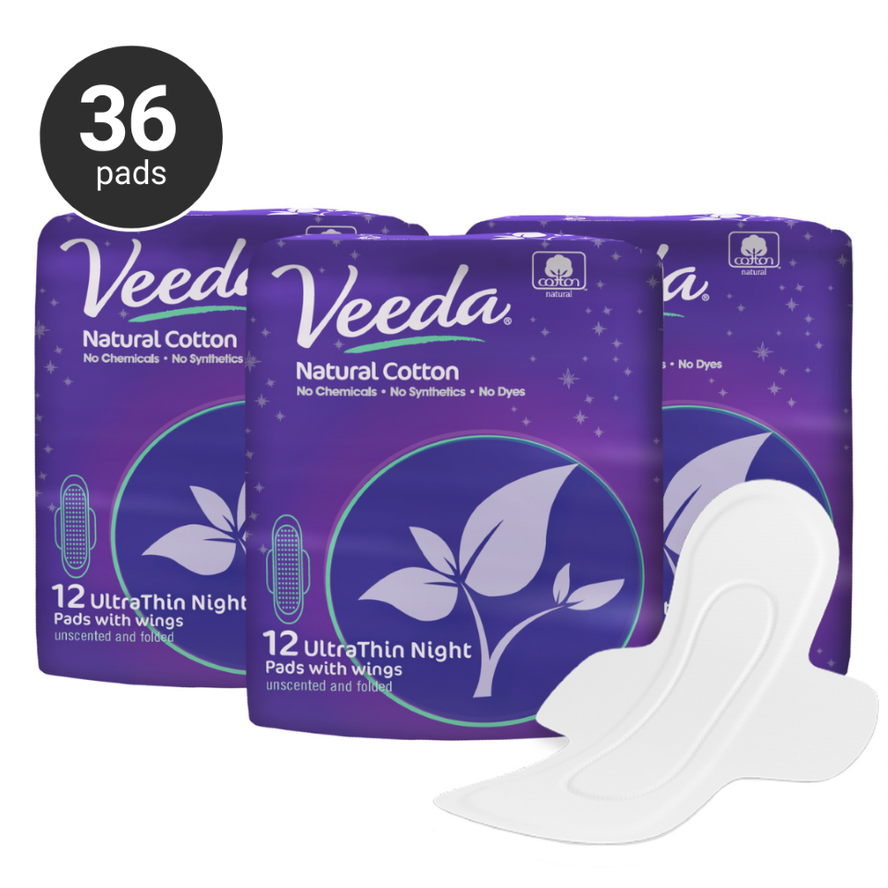 Veeda Ultra Thin Natural Cotton Night Period Pads | veedausa.com