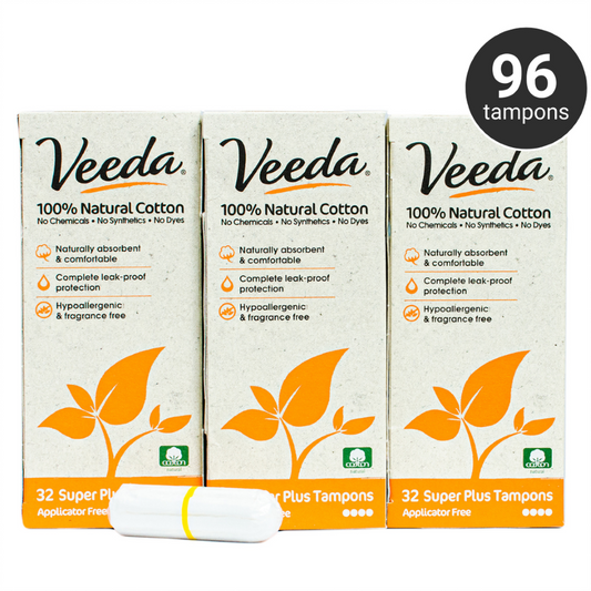 Veeda 100% Natural Cotton Applicator Free Tampons (Super Plus)
