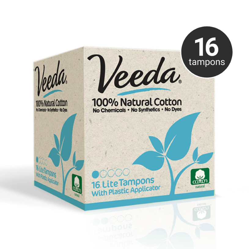 Veeda 100% Natural Cotton BPA-Free Compact Applicator Tampons (Lite)