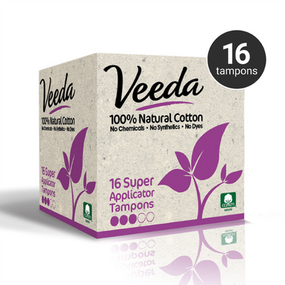 Veeda 100% Natural Cotton BPA-Free Compact Applicator Tampons (Super)