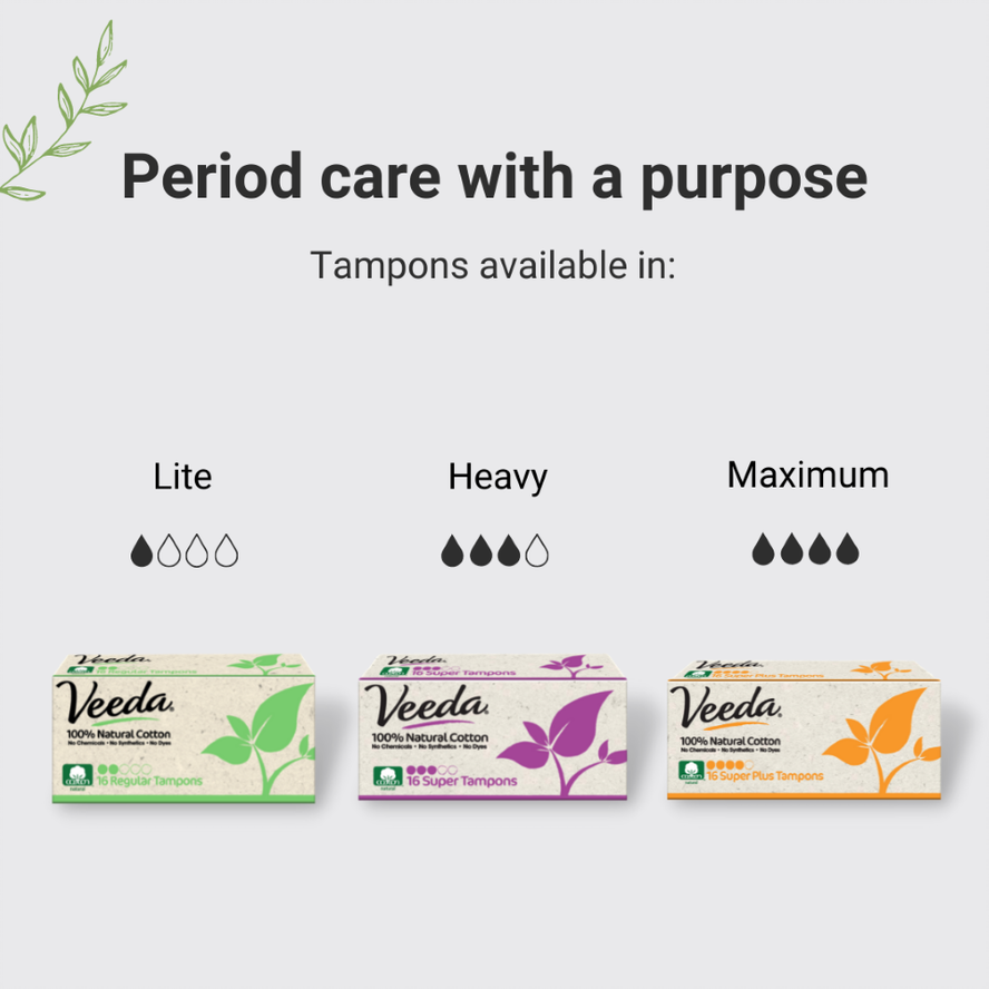 Veeda 100% Natural Cotton Applicator Free Tampons (Regular)