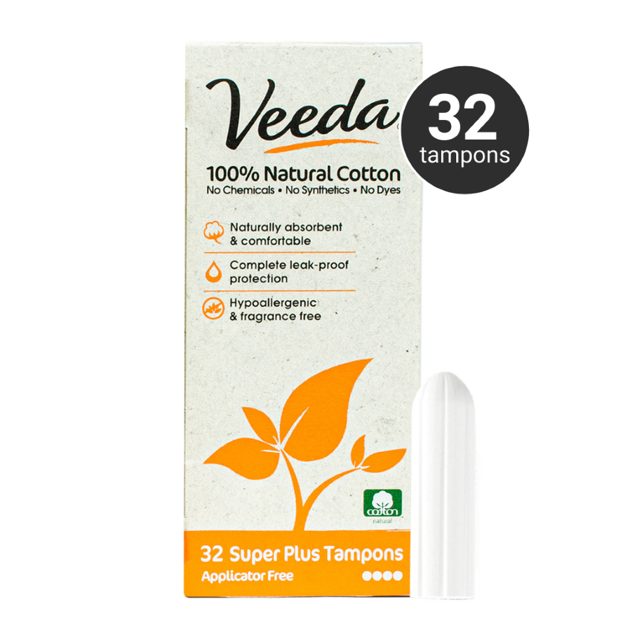 Veeda 100% Natural Cotton Applicator Free Tampons (Super Plus)