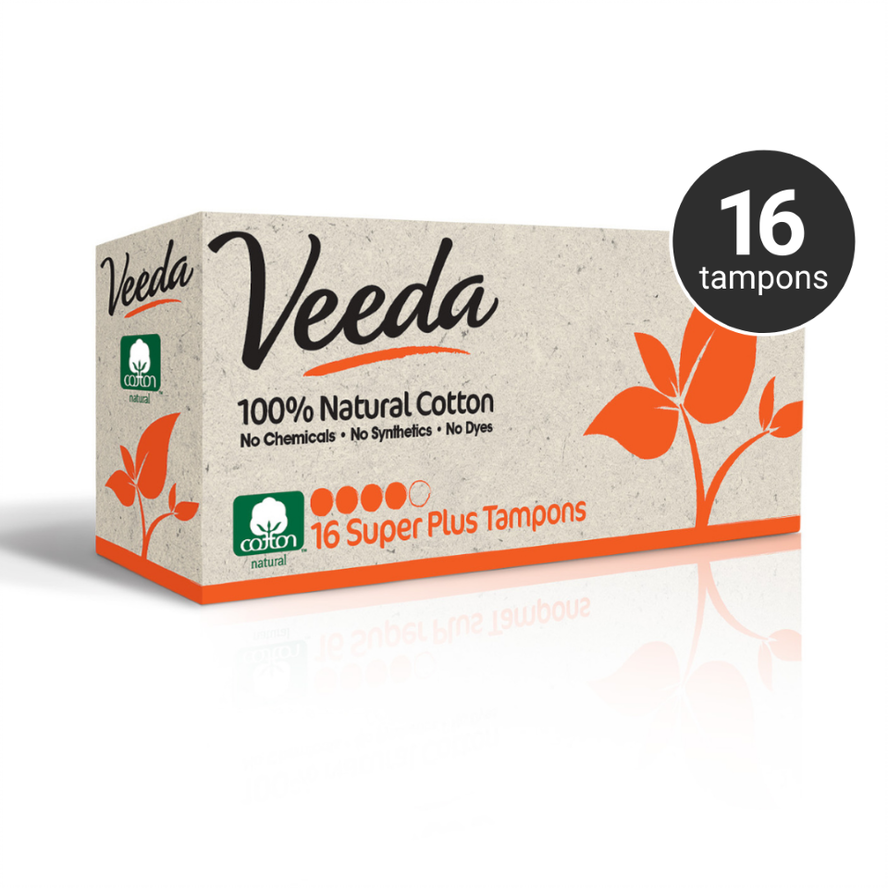 Veeda 100% Natural Cotton Applicator Free Tampons (Super Plus)
