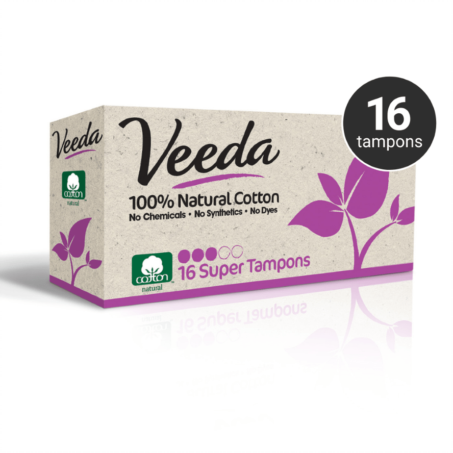 Veeda 100% Natural Cotton Applicator Free Tampons (Super)