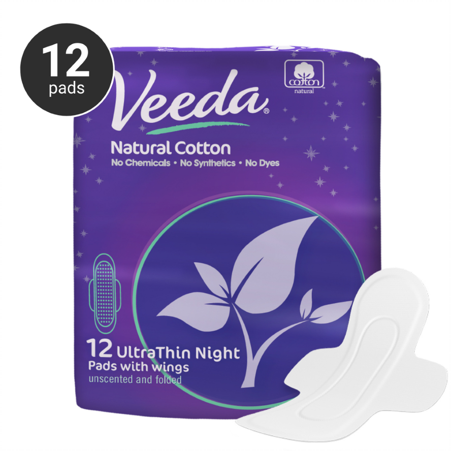 Veeda Ultra Thin Natural Cotton Night Period Pads | veedausa.com